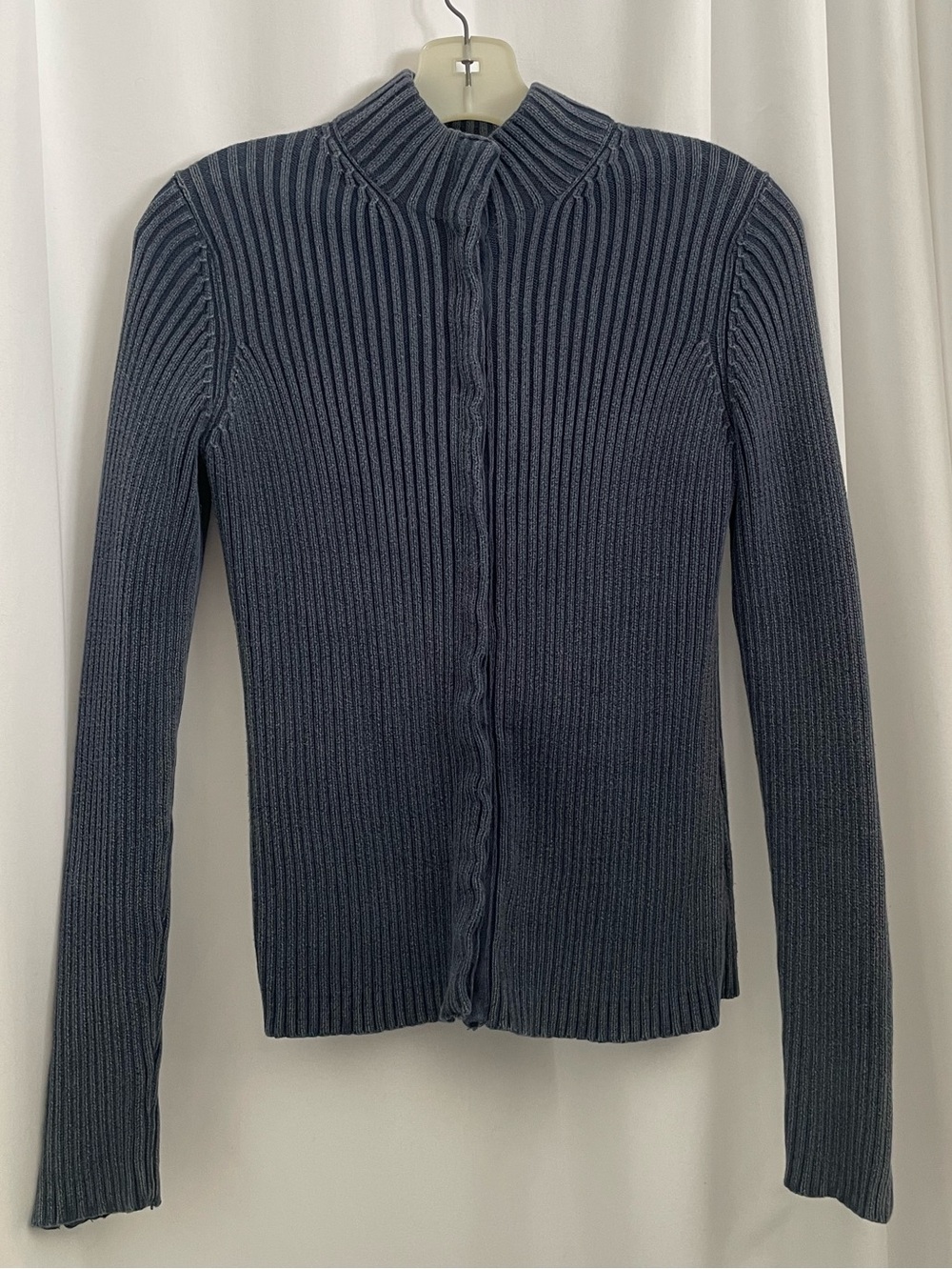 GAP Women's Navy Ribbed Faded-Wash Cardigan Sweater